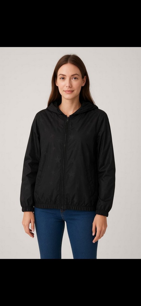 Siyah Kadın Midi Yağmurluk Kapüşonlu - Görsel 2