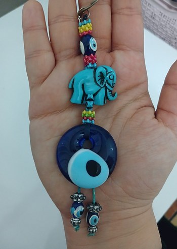 Nazar Boncuklu Fil Figürlü El Yapımı Anahtarlık - Görsel 2