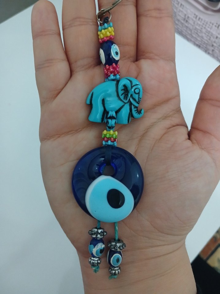 Nazar Boncuklu Fil Figürlü El Yapımı Anahtarlık - Görsel 2