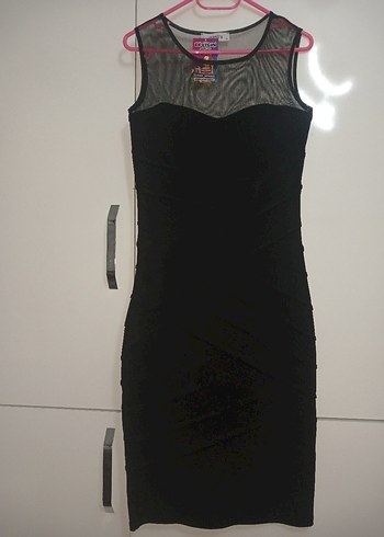 Miss Sandro Siyah Likralı Tül Detaylı Şık Elbise (Yeni Etiketli) - Görsel 2