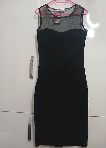 Miss Sandro Siyah Likralı Tül Detaylı Şık Elbise (Yeni Etiketli) - Görsel 3