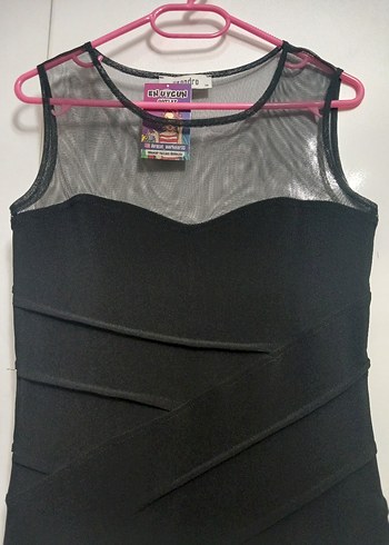 Miss Sandro Siyah Likralı Tül Detaylı Şık Elbise (Yeni Etiketli) - Görsel 5