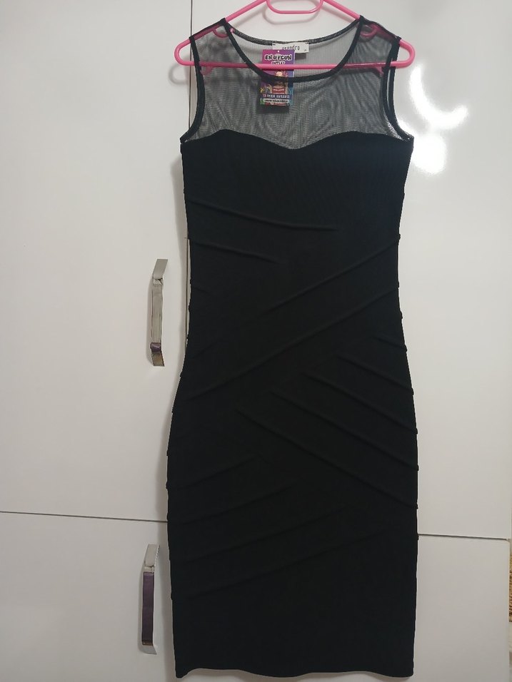 Miss Sandro Siyah Likralı Tül Detaylı Şık Elbise (Yeni Etiketli) - Görsel 3