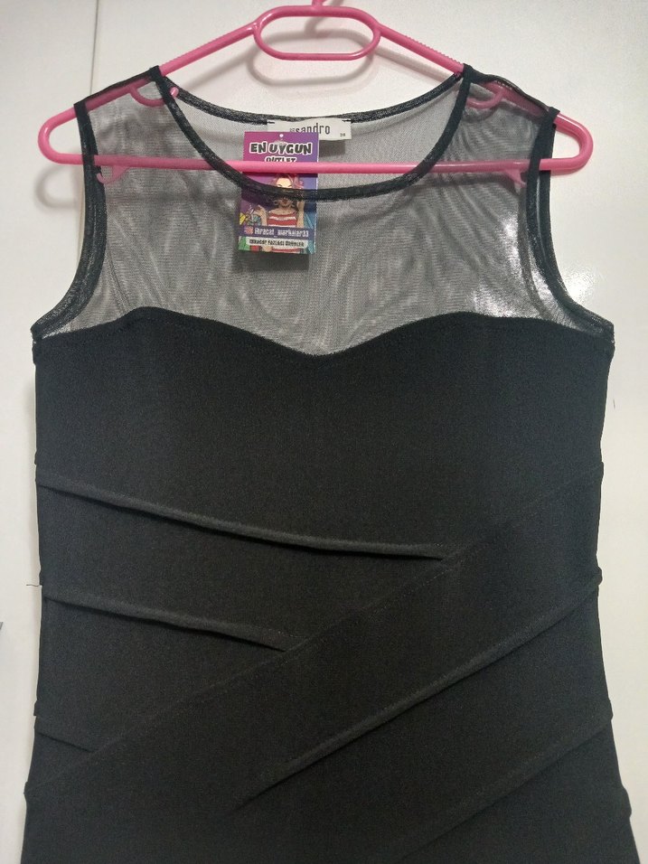 Miss Sandro Siyah Likralı Tül Detaylı Şık Elbise (Yeni Etiketli) - Görsel 5