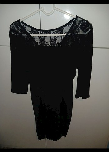 Dantel Detaylı Siyah Midi Kalem Elbise - Görsel 5