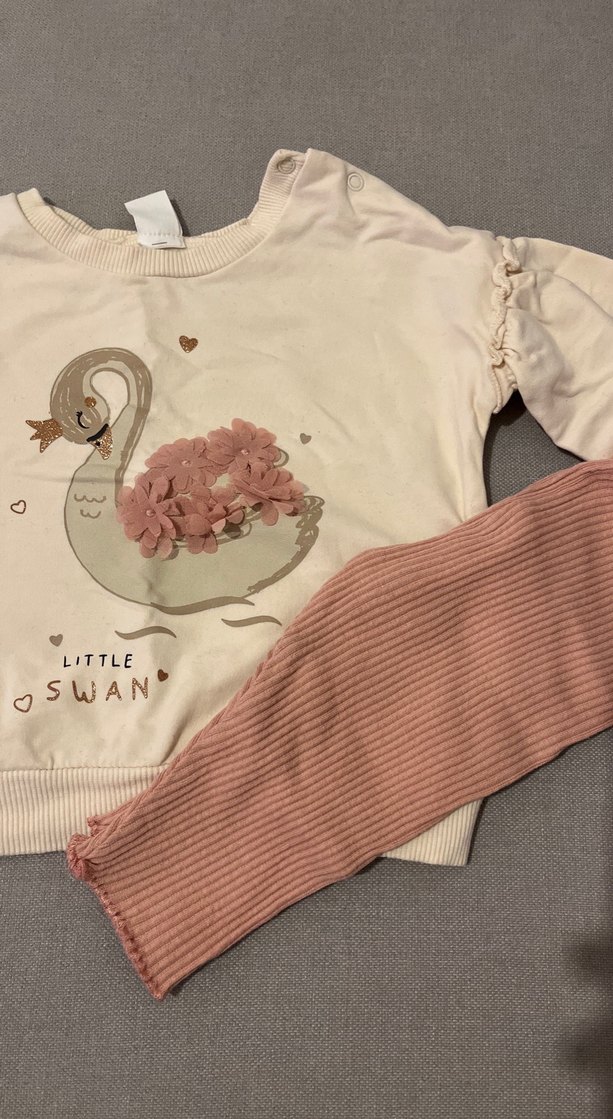 Pembe Uzun Kollu Örme Kız Bebek Takımı - Görsel 2