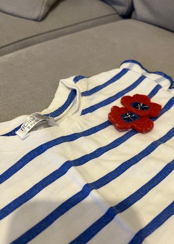 Mavi Çizgili Kız Tişörtü, Kısa Kollu - Görsel 4