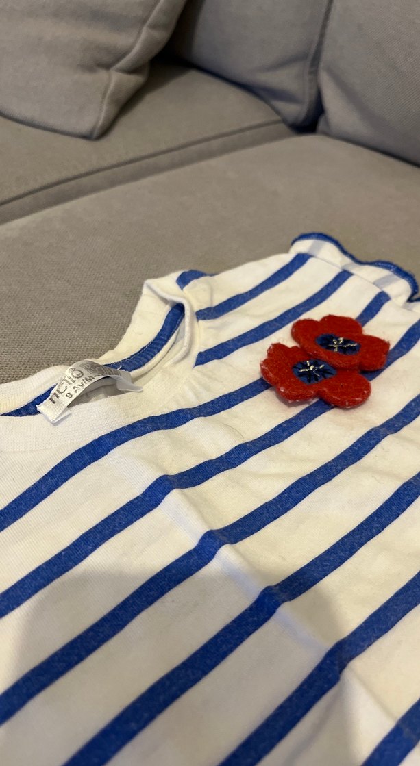 Mavi Çizgili Kız Tişörtü, Kısa Kollu - Görsel 4