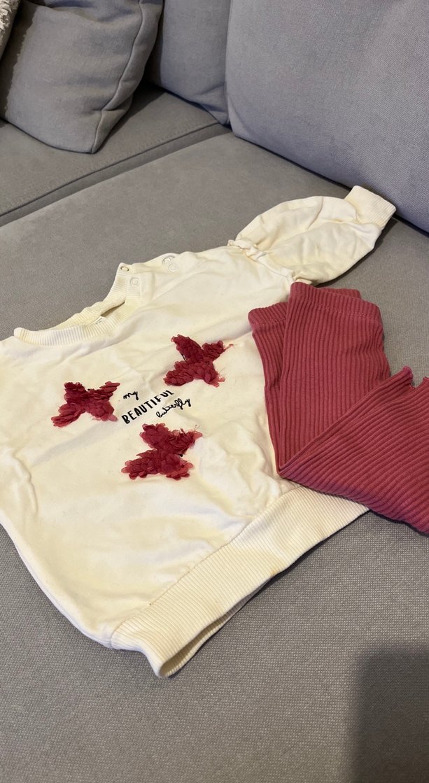 Nakışlı Beyaz Triko Bebek Kız Takımı - Görsel 3