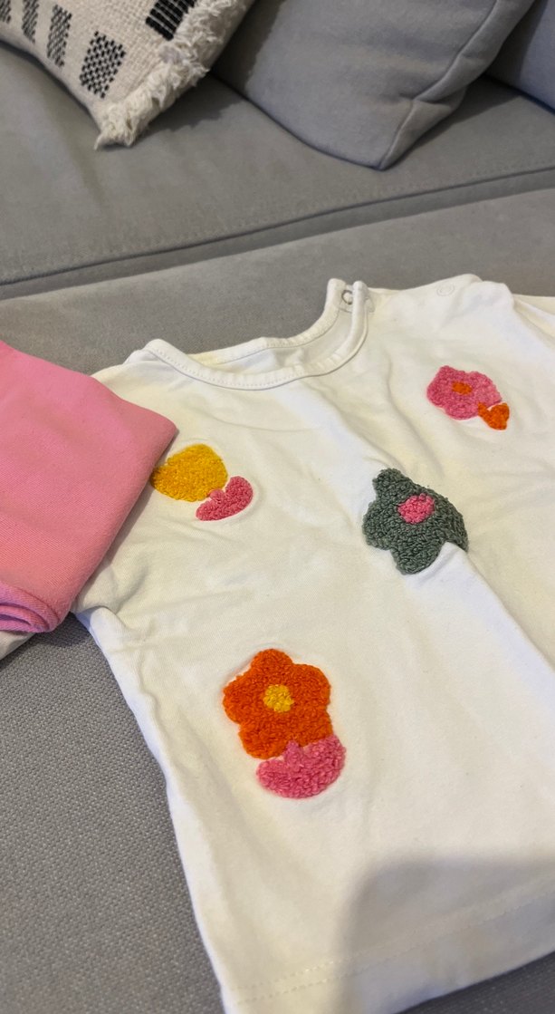 Beyaz Çiçek Baskılı Uzun Kollu Bebek Kız Takımı - Görsel 3