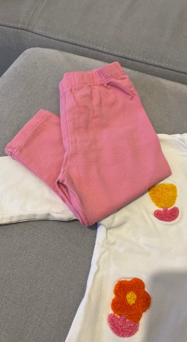 Beyaz Çiçek Baskılı Uzun Kollu Bebek Kız Takımı - Görsel 2