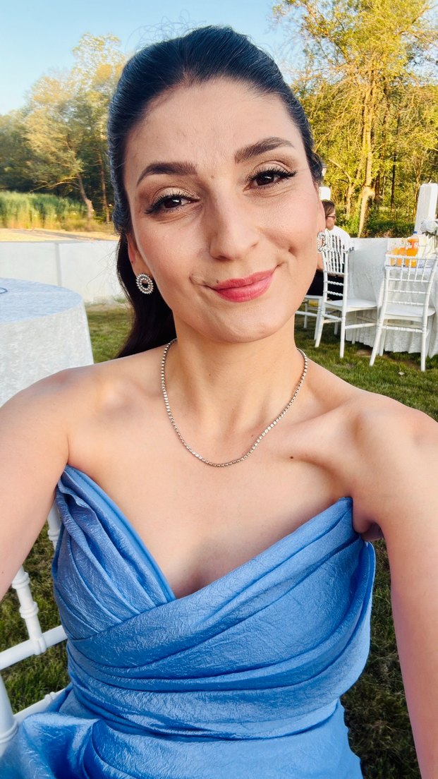 Mavi Drapeli Uzun Straplez Kadın Abiye - Görsel 2