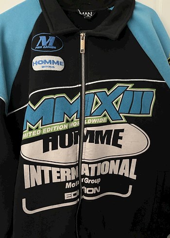 Mavi Baskılı Motorcu Tarzı Spor Ceket - Görsel 2