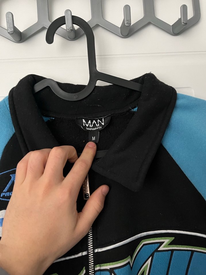 Mavi Baskılı Motorcu Tarzı Spor Ceket - Görsel 4