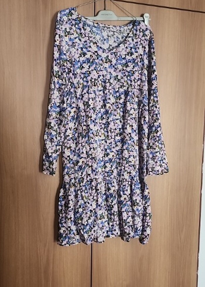 Mor çiçekli elbise hamile giyim - Görsel 2