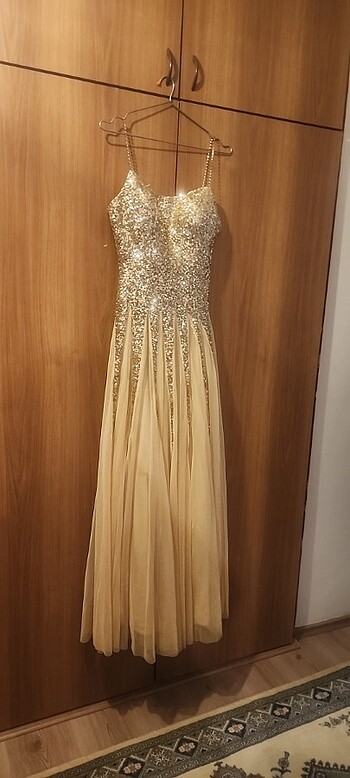 Gold kaliteli tül işleme abiye sıfır etiketsiz uçuş uçuş abiye