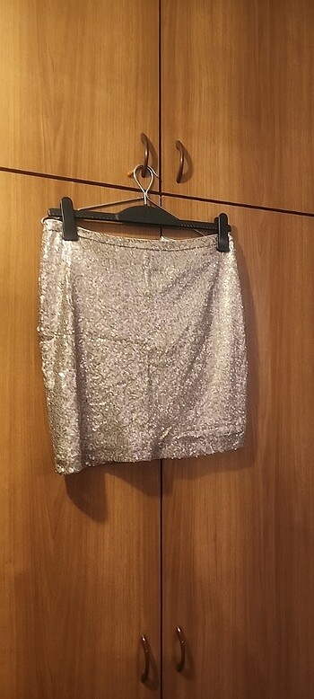 38 Beden altın Renk Gold mini etek abiye gunluk kokteyl