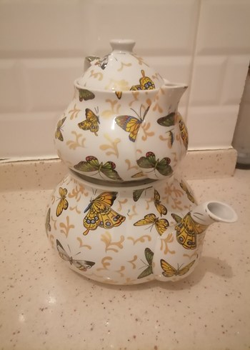 Kelebek Desenli Beyaz Çaydanlık - Görsel 6