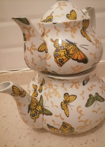 Kelebek Desenli Beyaz Çaydanlık - Görsel 5