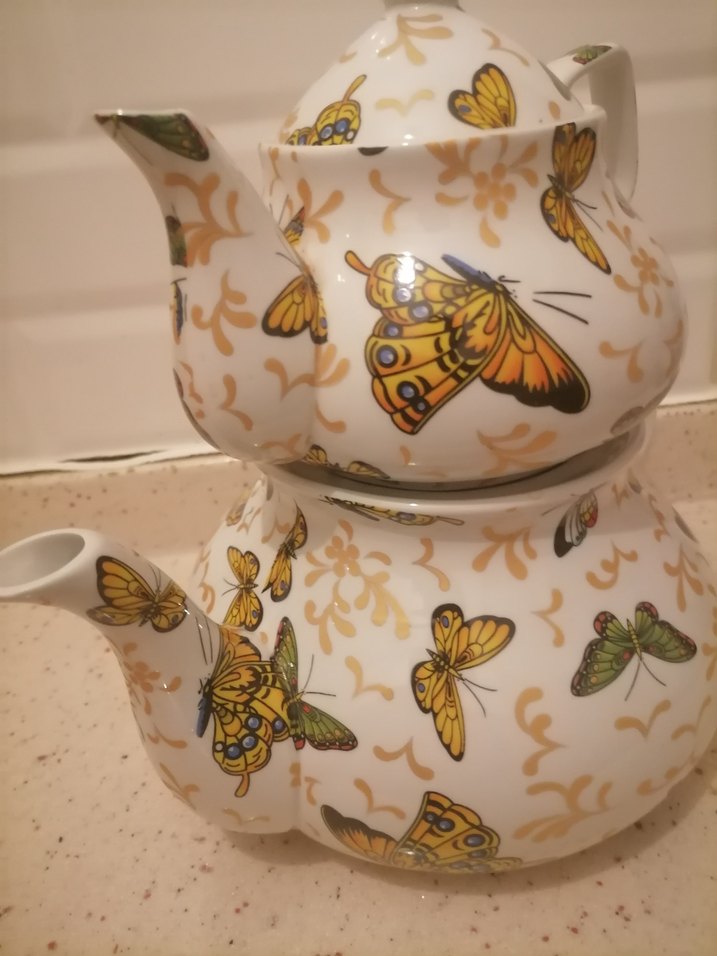 Kelebek Desenli Beyaz Çaydanlık - Görsel 5