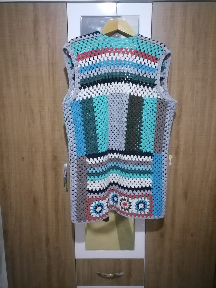 Renkli Bohem Örgü Kolsuz Uzun Hırka - Görsel 3