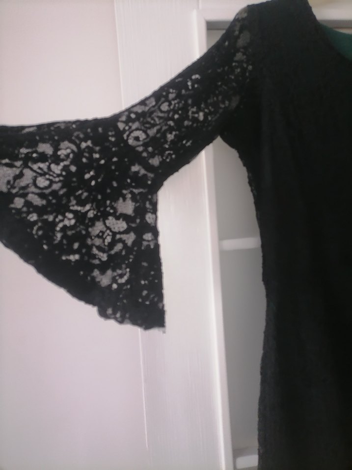 Siyah Dantel Uzun Kollu Midi Goth Elbise - Görsel 3