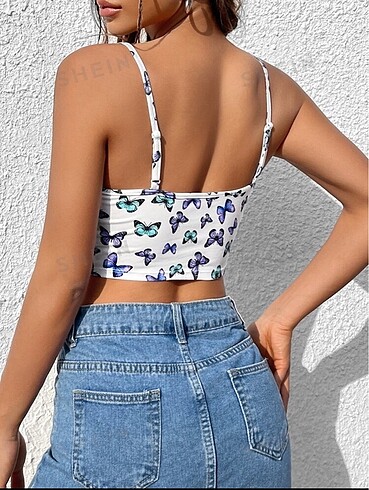 Sheinside Kelebek desenli crop
