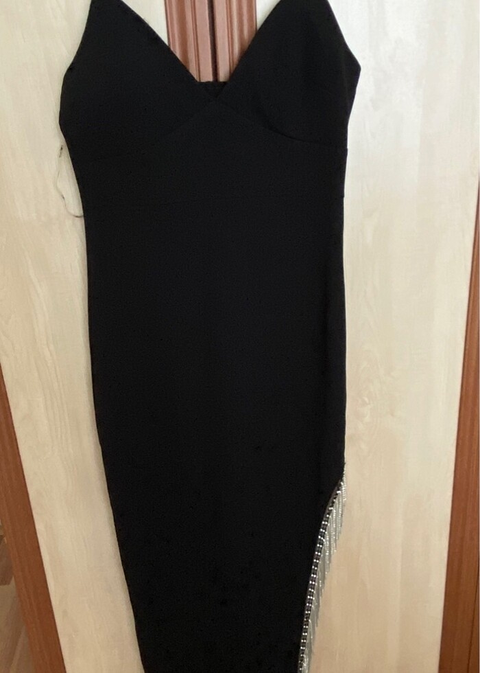 pırlanta taş detaylı uzun elbise - Görsel 4