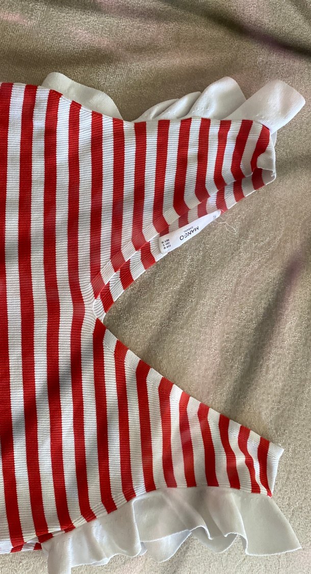 Kırmızı Çizgili V Yaka Bluz - Görsel 3