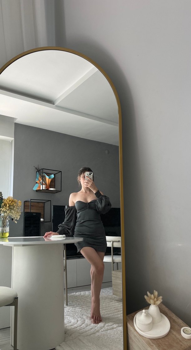 V Yaka haki Transparan Mini abiye - Görsel 2