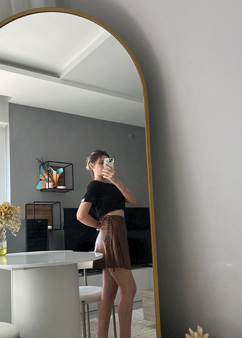 Trendyol & Milla Kahverengi Deri Mini Etek