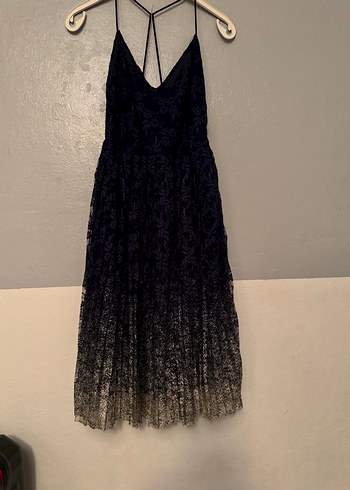 Lacivert Dantel Uzun Askılı Gotik Elbise
