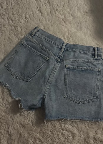 H&M Gri Bağlama Desenli Salaş Mini Kot Şort