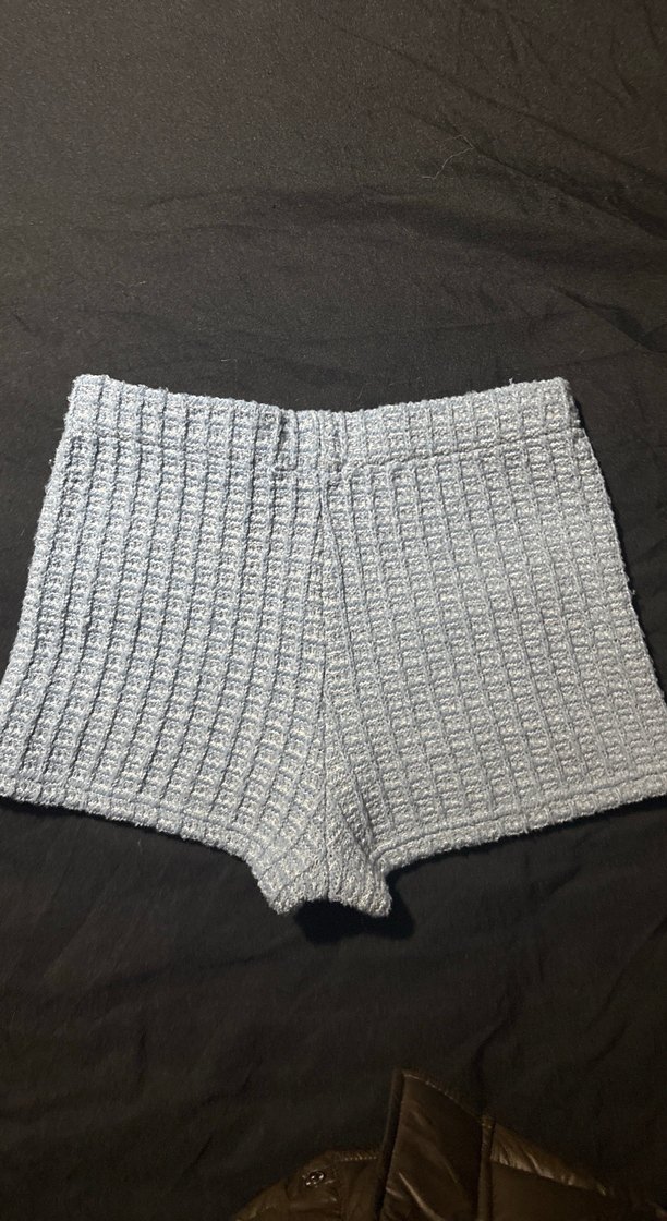 Gri Örgü Mini Kadın Şort - Görsel 3