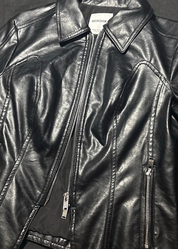 Siyah Deri Kadın Ceket, Fermuarlı, Rock Punk - Görsel 2