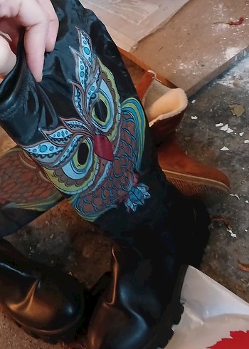 Renkli Baskılı Deri Biker Çizme - Görsel 4