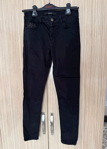 Network Marka Dugmeli Siyah Kadin Denim Pantolon