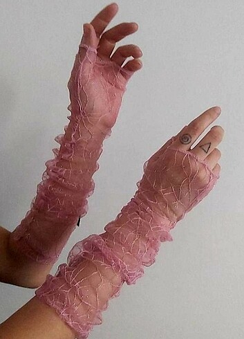 Diğer Ağ Desenli Simli Pembe Kolluk