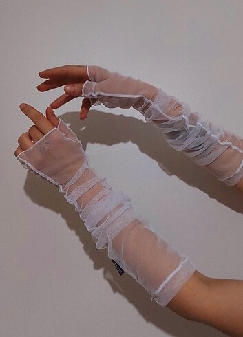 Beyaz Tül Eldiven Tül Kolluk  - Görsel 5