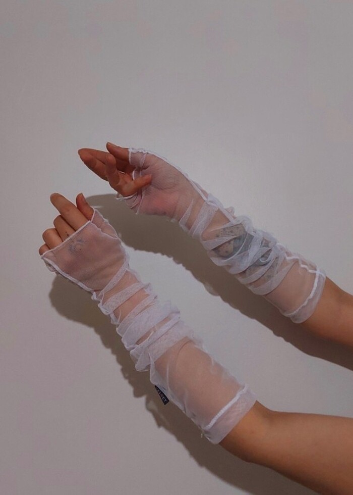 Beyaz Tül Eldiven Tül Kolluk  - Görsel 4