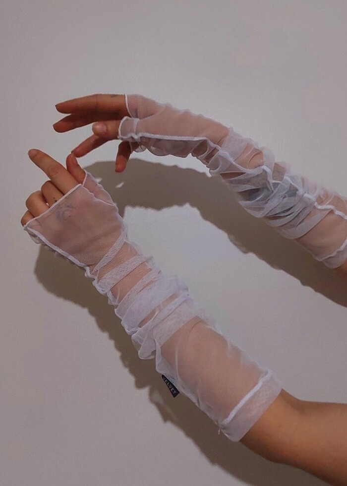 Beyaz Tül Eldiven Tül Kolluk  - Görsel 5