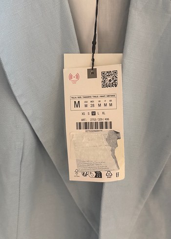 Zara Mavi Kısa Kollu Keten Mini Blazer