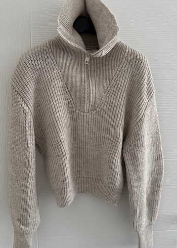 Gri Örgü Kadın Yarım Fermuarlı Kazak - Görsel 3