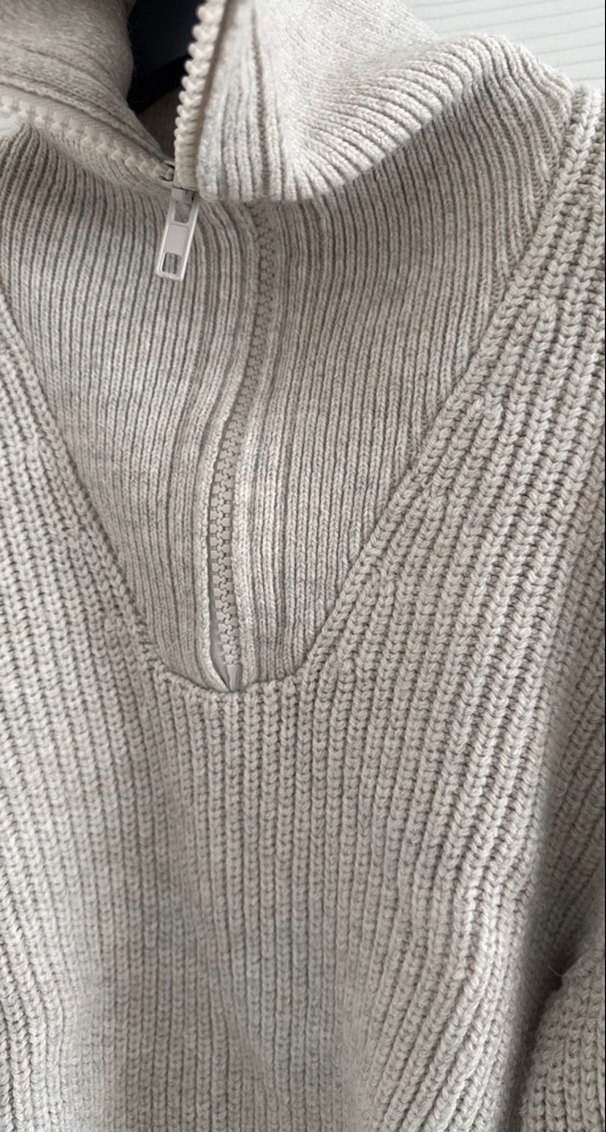 Gri Örgü Kadın Yarım Fermuarlı Kazak - Görsel 4