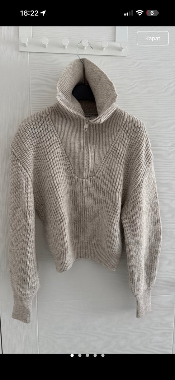 Gri Örgü Kadın Yarım Fermuarlı Kazak - Görsel 3