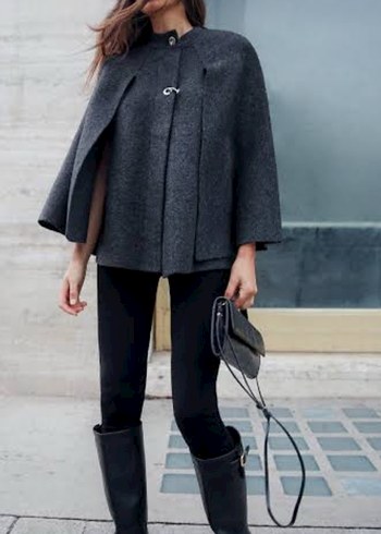 Zara Düğmeli Gri Kadın pelerin - Görsel 5