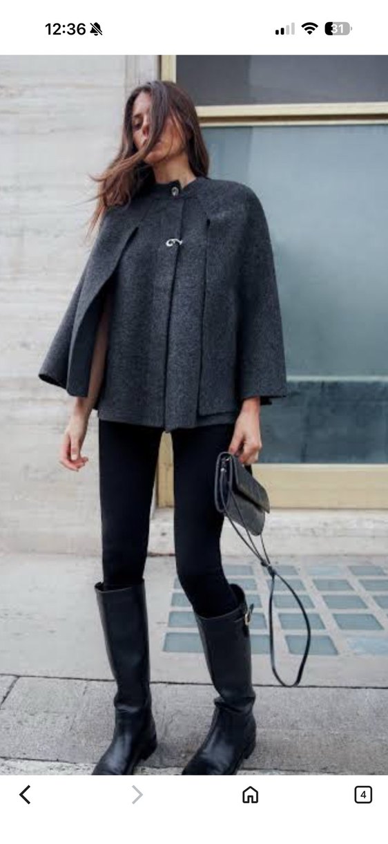 Zara Düğmeli Gri Kadın pelerin - Görsel 5