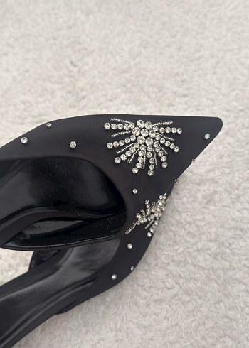 Siyah Payetli Stiletto Kadın Abiye Ayakkabı - Görsel 5