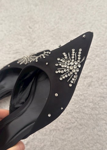 Siyah Payetli Stiletto Kadın Abiye Ayakkabı - Görsel 4