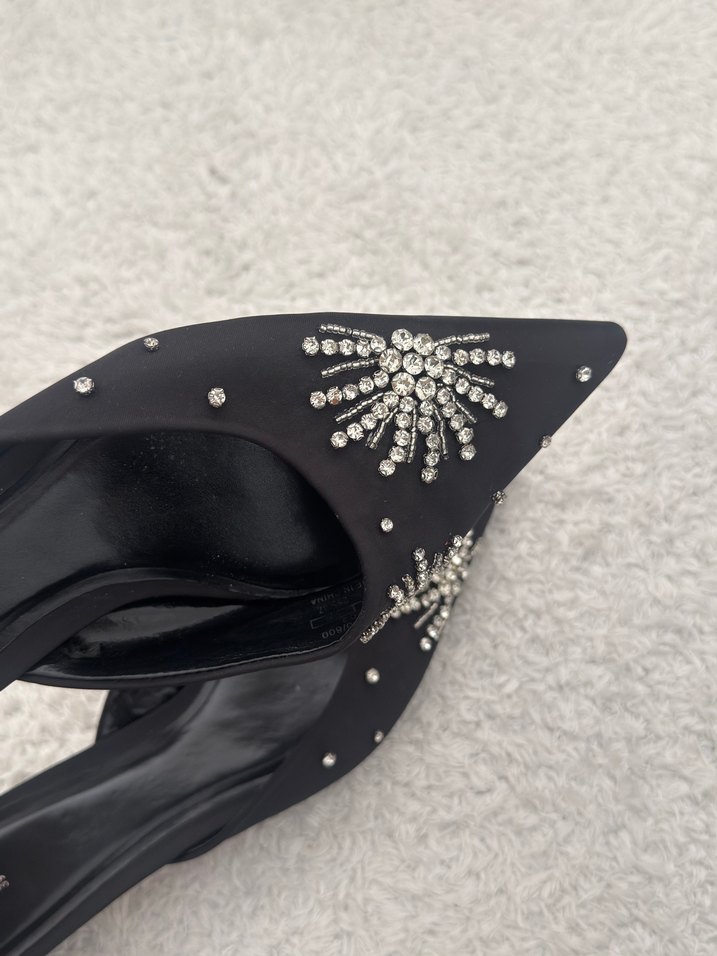 Siyah Payetli Stiletto Kadın Abiye Ayakkabı - Görsel 5